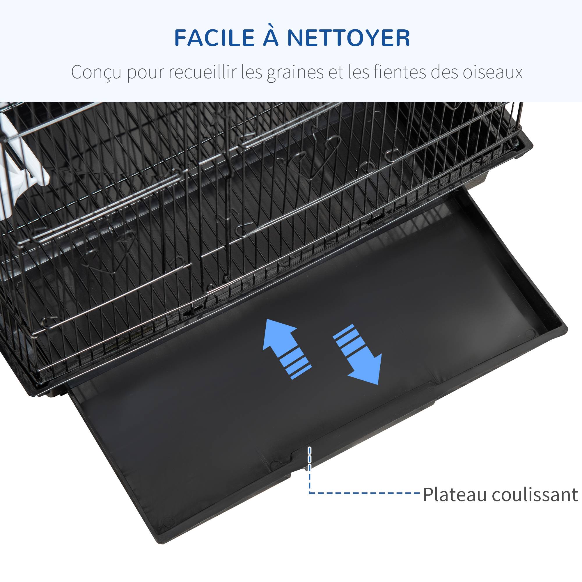 Cage à oiseaux volière avec mangeoires perchoirs plateau excrément amovible cage pour canaris perruches perroquets 46,5 x 35,5 x 92 cm noir - Image 7
