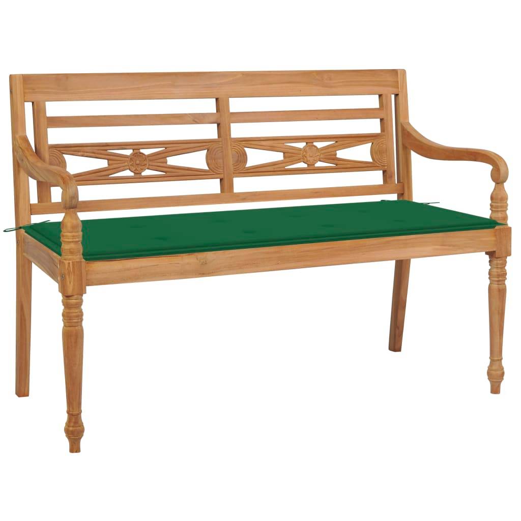 Helloshop26 - Banc de jardin meuble de patio d'extérieur terrasse avec coussin vert 120 cm bois de teck massif - Image 1