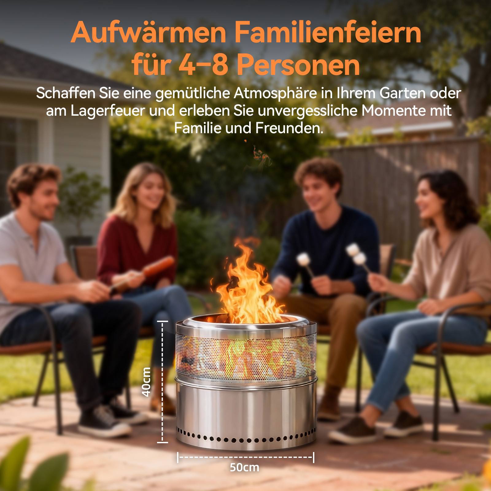 ComfortXL - Brasero Sans Fumée Inox Portable Jardin 50cm Fonction Grill Double Combustion - ComfortXL Outdoor Living - Image 6