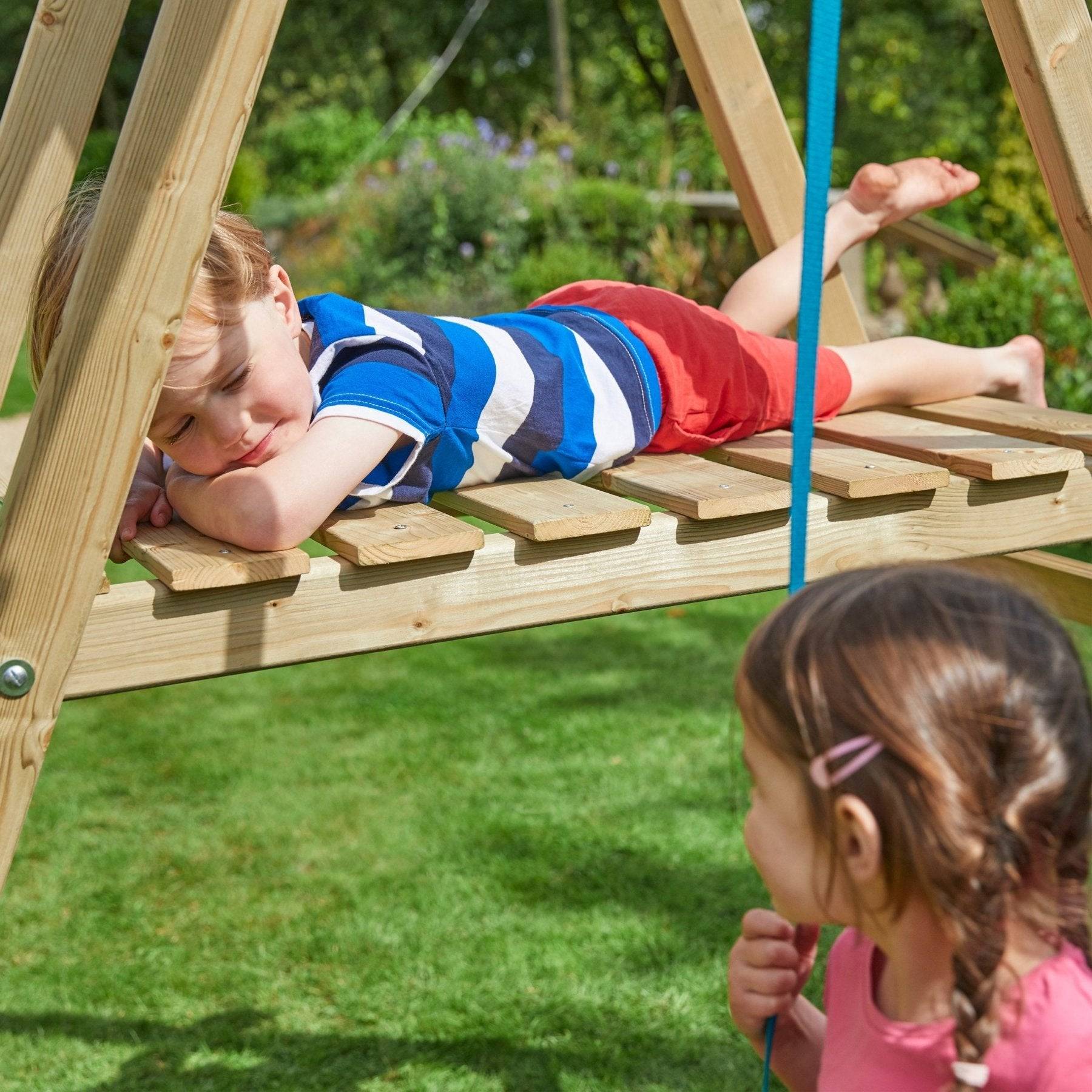 Portique bois Thymelee H.200 cm avec 2 balançoires, toboggan, échelle et kit d’ancrage – TP TOYS - Image 7