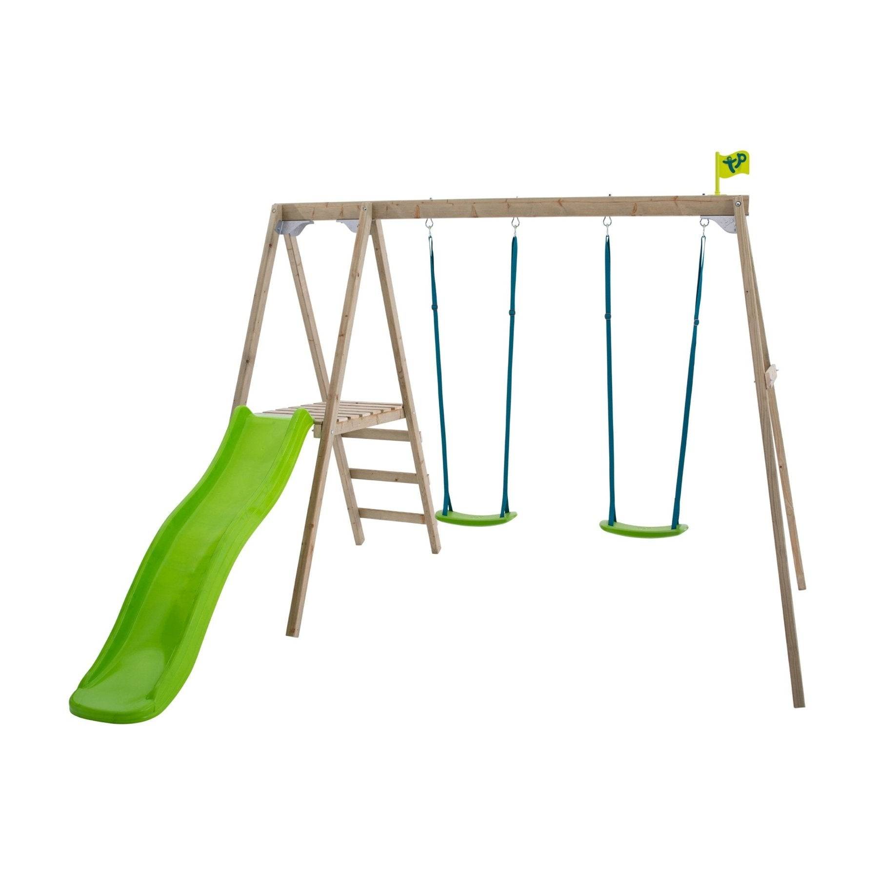 Portique bois Thymelee H.200 cm avec 2 balançoires, toboggan, échelle et kit d’ancrage – TP TOYS - Image 2