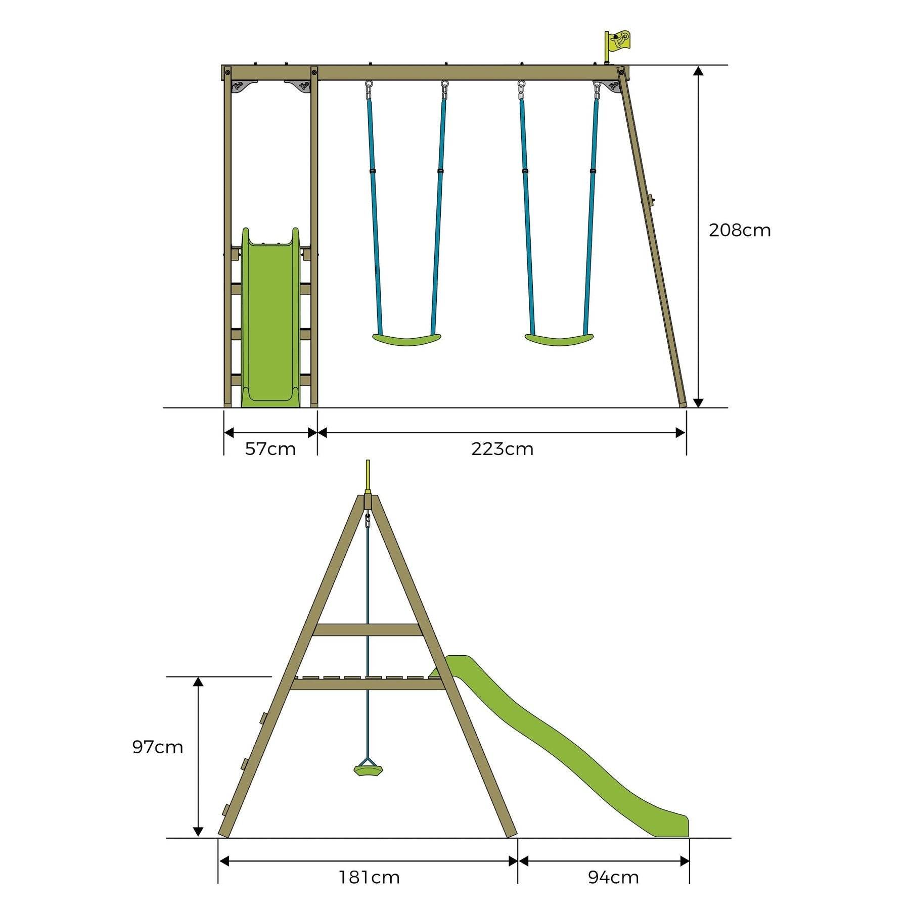 Portique bois Thymelee H.200 cm avec 2 balançoires, toboggan, échelle et kit d’ancrage – TP TOYS - Image 4