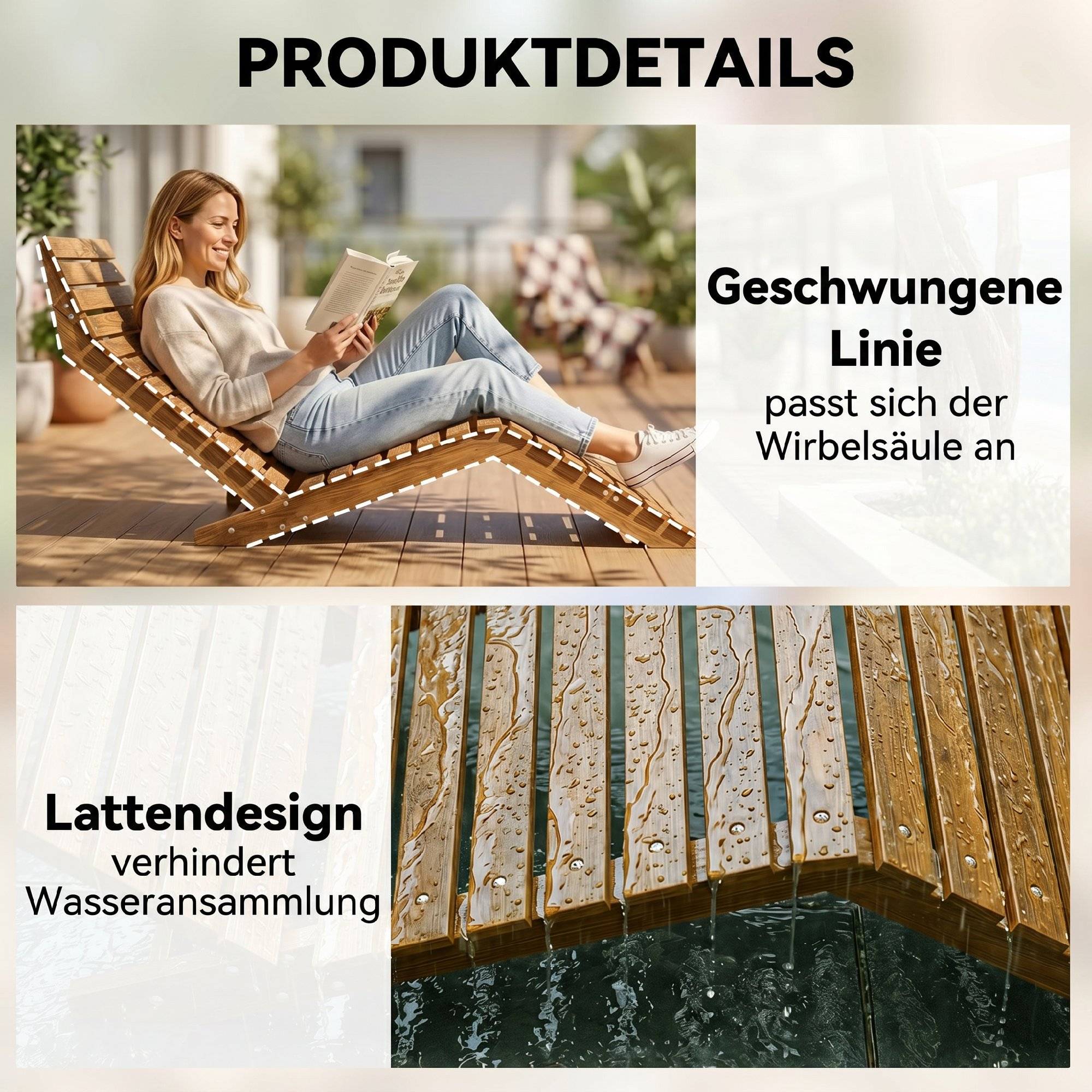 ComfortXL - Bain de Soleil Bois Massif Extérieur Design Ergonomique Courbé Marron 170cm - ComfortXL Outdoor Living - Image 7
