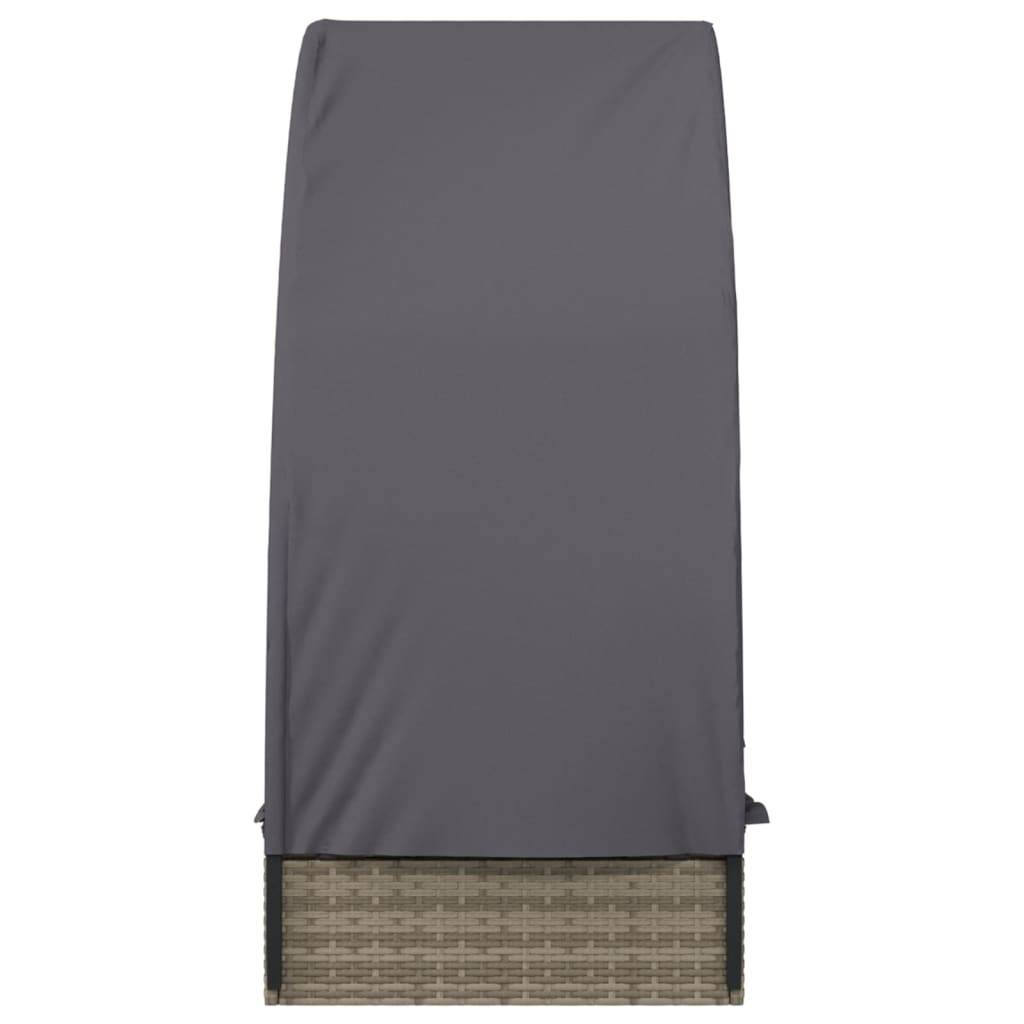 Helloshop26 - Transat chaise longue bain de soleil lit de jardin terrasse meuble d'extérieur avec toit rond 211 x 57 x 140 cm résine tressée gris - Image 5