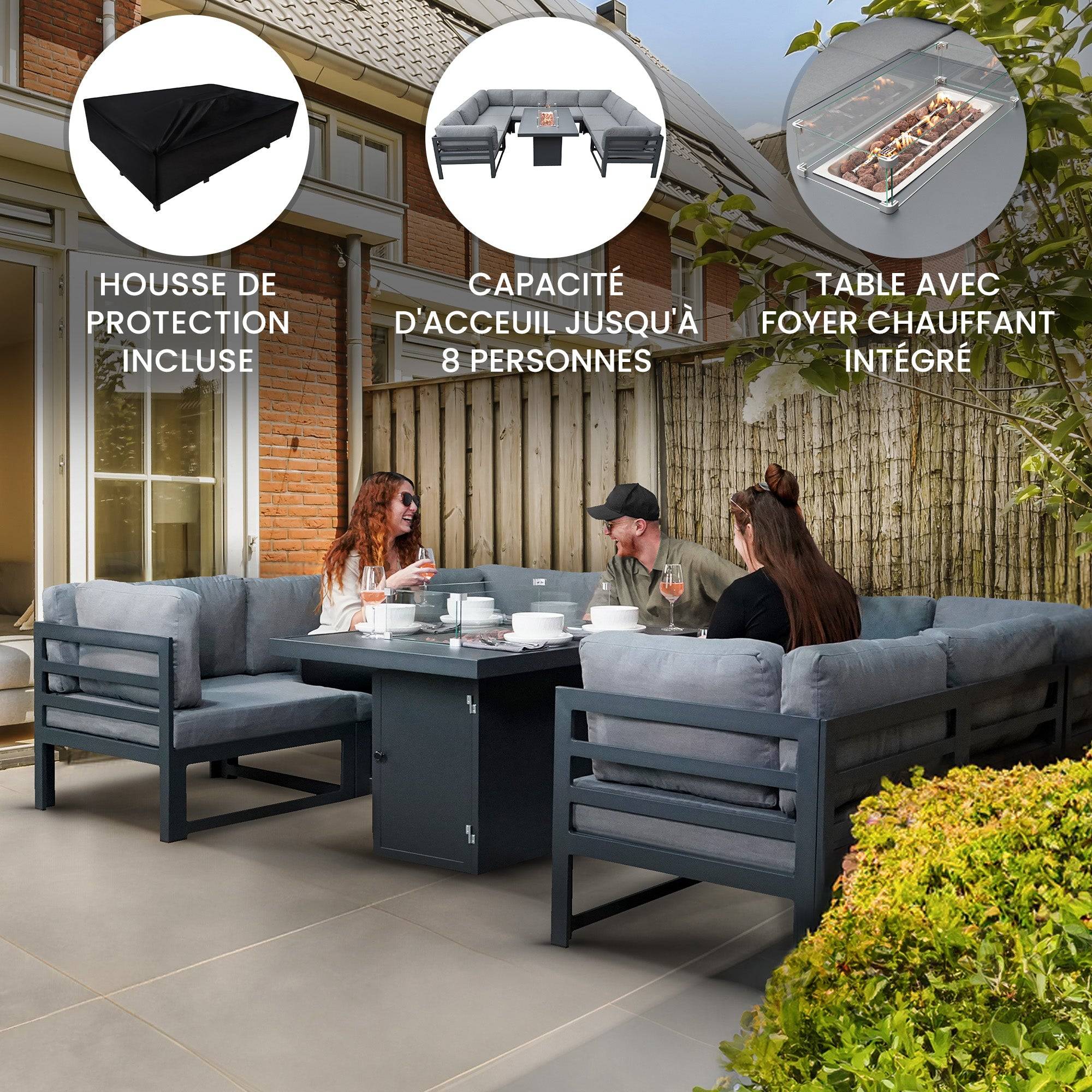 Monstershop - Salon de Jardin en Aluminium 8 Personnes & Table Foyer au Gaz - Image 2