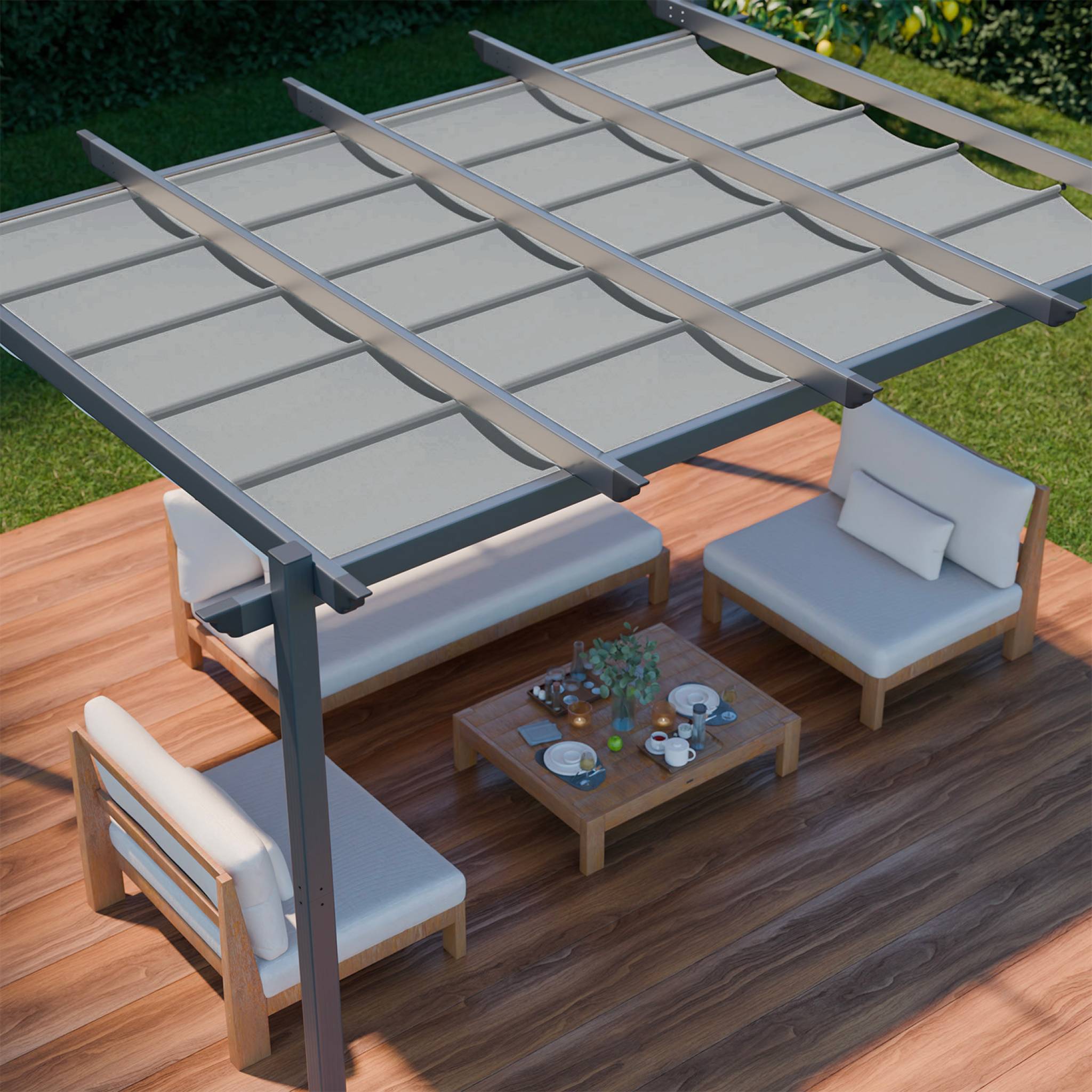 sweeek - Pergola aluminium - Isla 3x4m -  Toile grise - Tonnelle idéale pour votre terrasse. toit rétractable. toile coulissante. structure aluminium | sweeek - Image 5