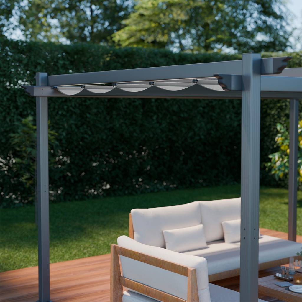sweeek - Pergola aluminium - Isla 3x4m -  Toile grise - Tonnelle idéale pour votre terrasse. toit rétractable. toile coulissante. structure aluminium | sweeek - Image 1