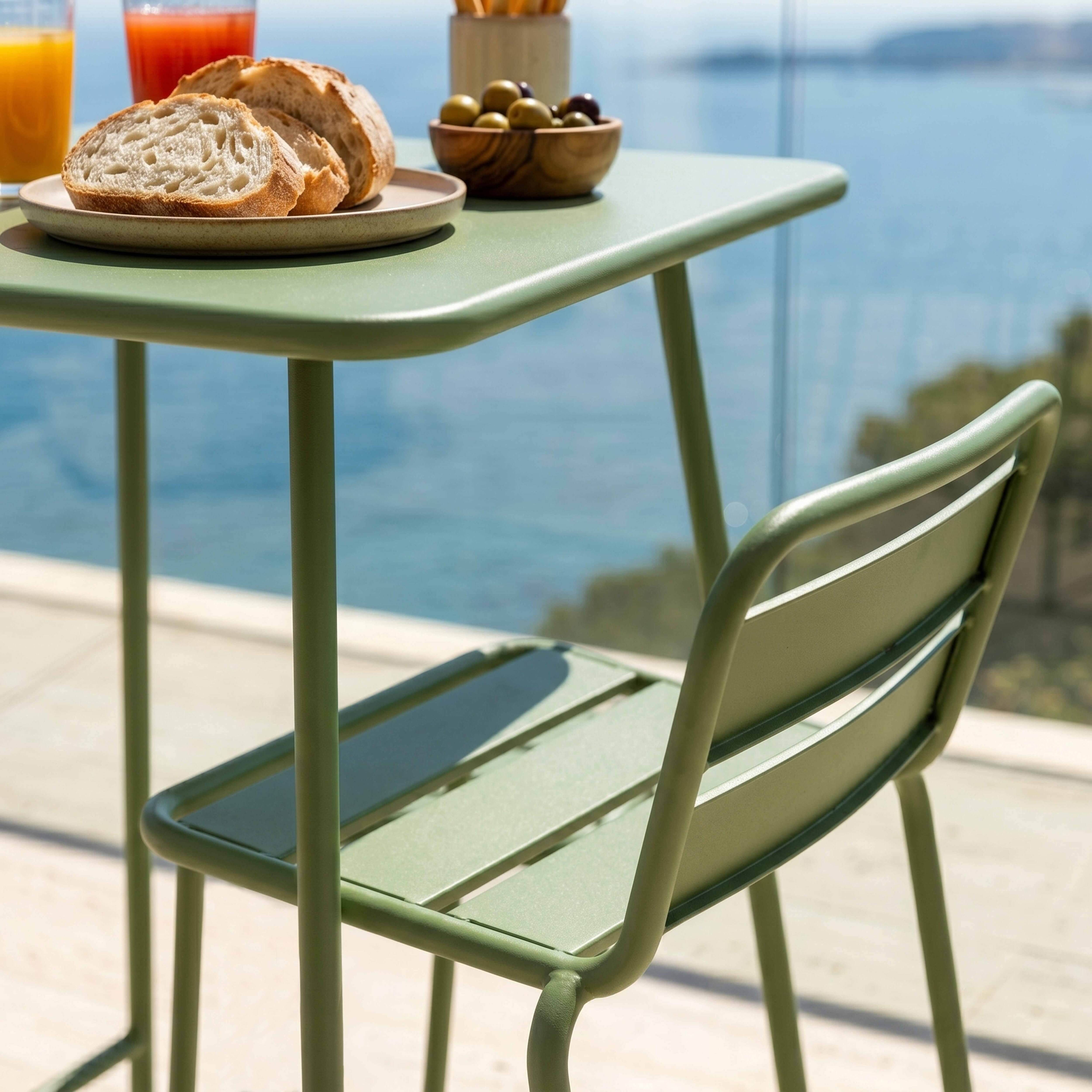 Oviala - Ensemble table de bar et 2 chaises hautes en métal vert cactus Palavas - Oviala - Image 3