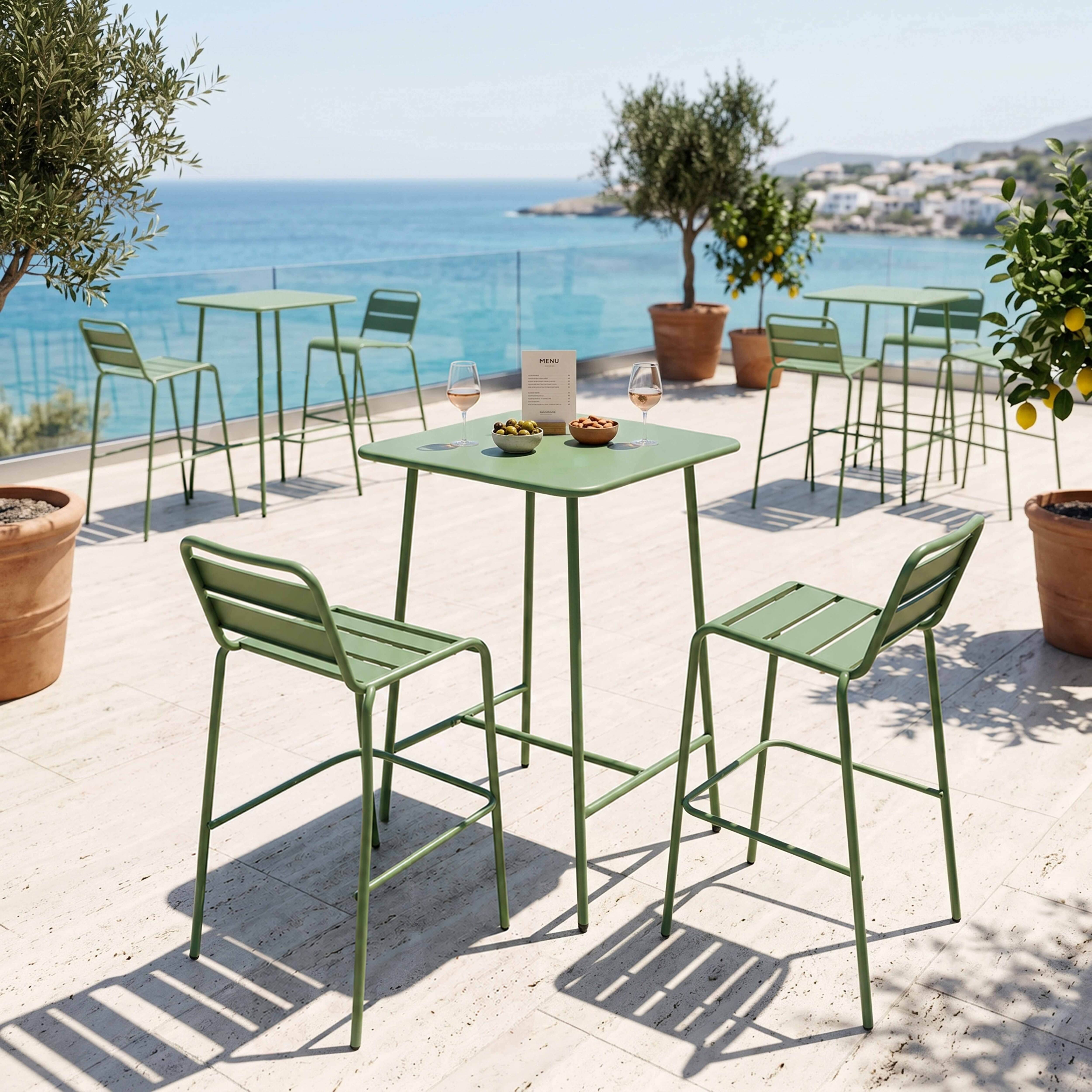 Oviala - Ensemble table de bar et 2 chaises hautes en métal vert cactus Palavas - Oviala - Image 4
