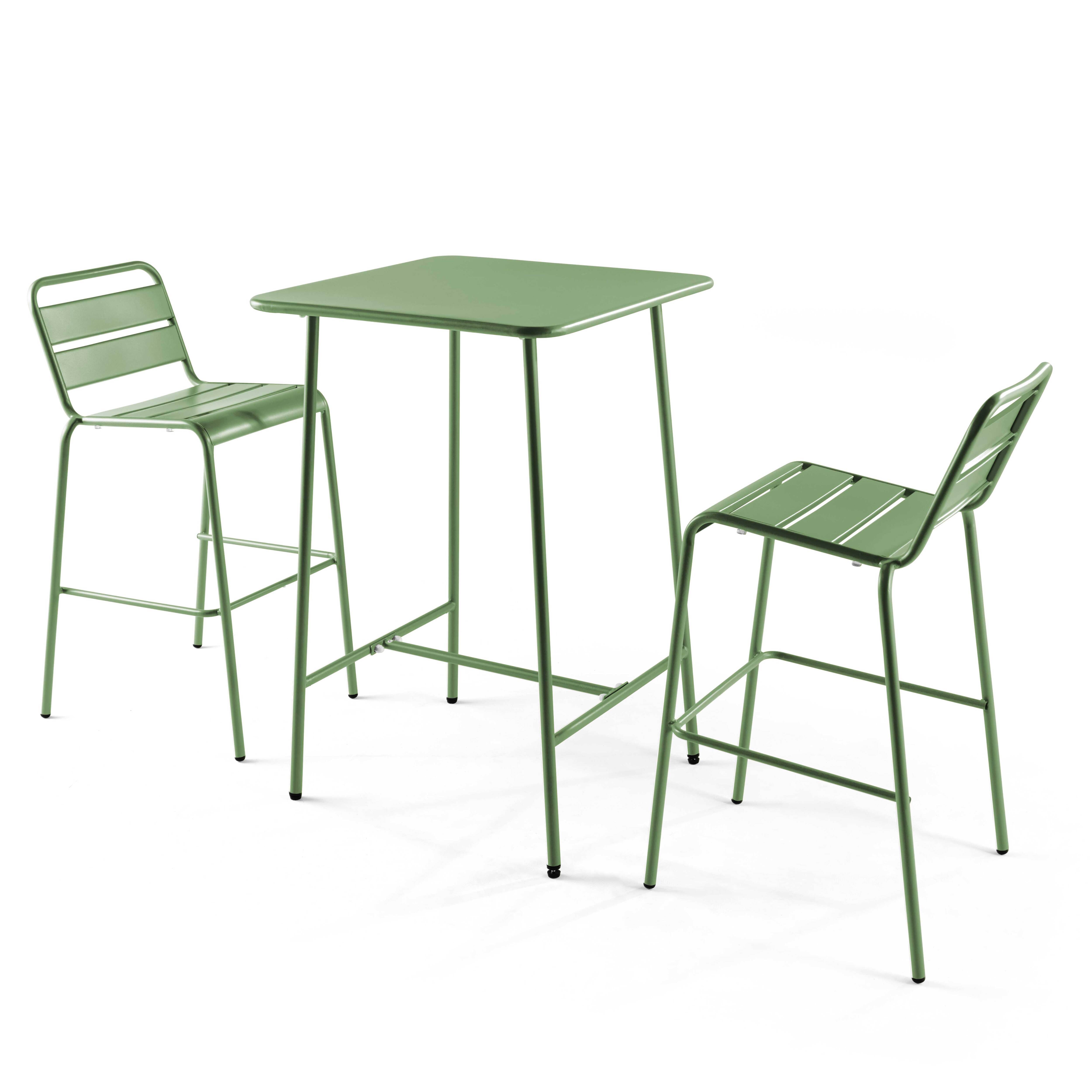 Oviala - Ensemble table de bar et 2 chaises hautes en métal vert cactus Palavas - Oviala - Image 1