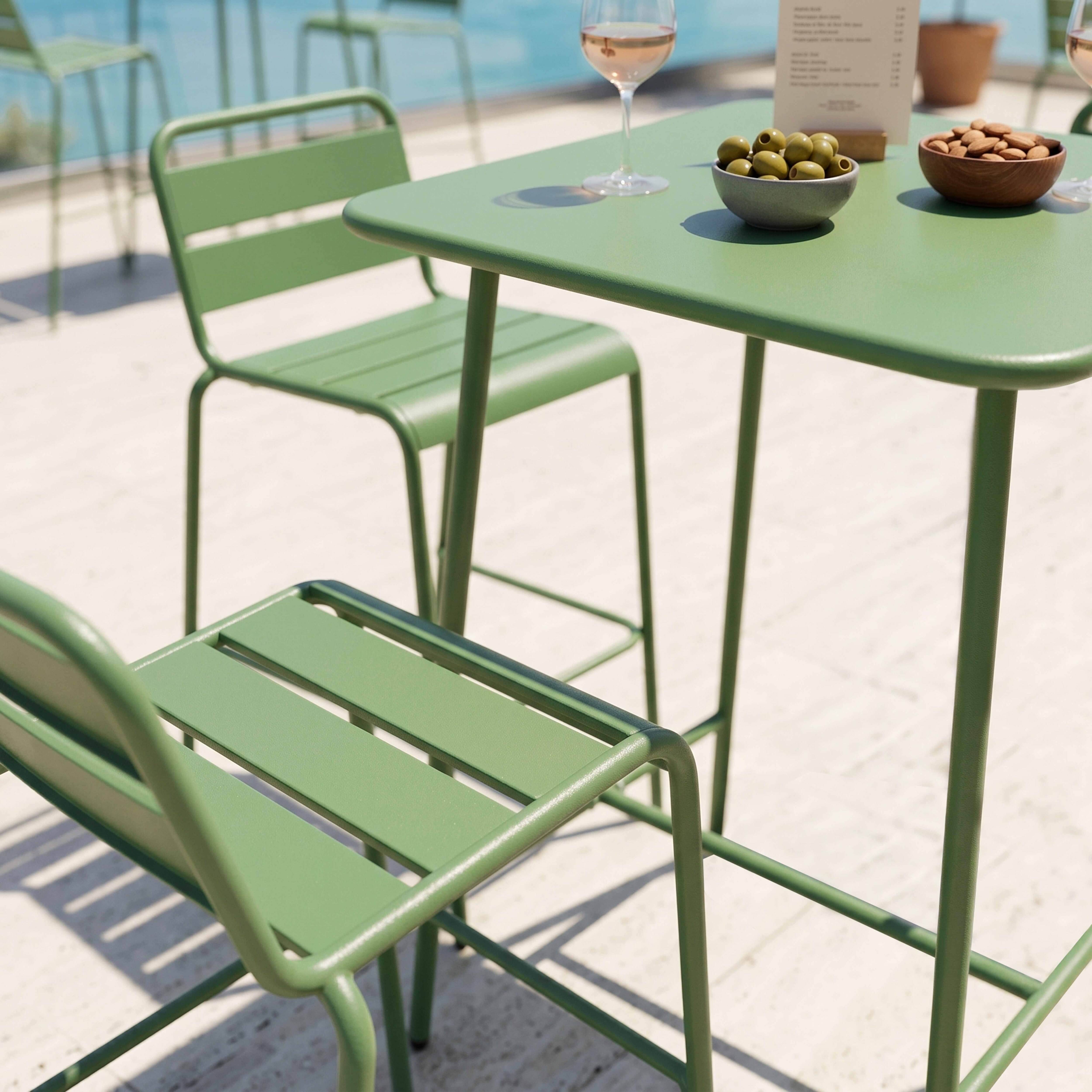 Oviala - Ensemble table de bar et 2 chaises hautes en métal vert cactus Palavas - Oviala - Image 5