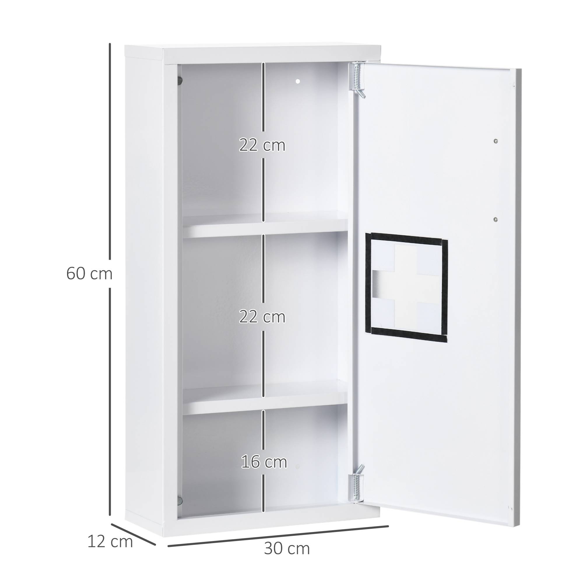 Sans Marque - Armoire pharmacie murale 2 étagères 3 niveaux porte aimantée métal 30x12x60 cm blanc - Image 5