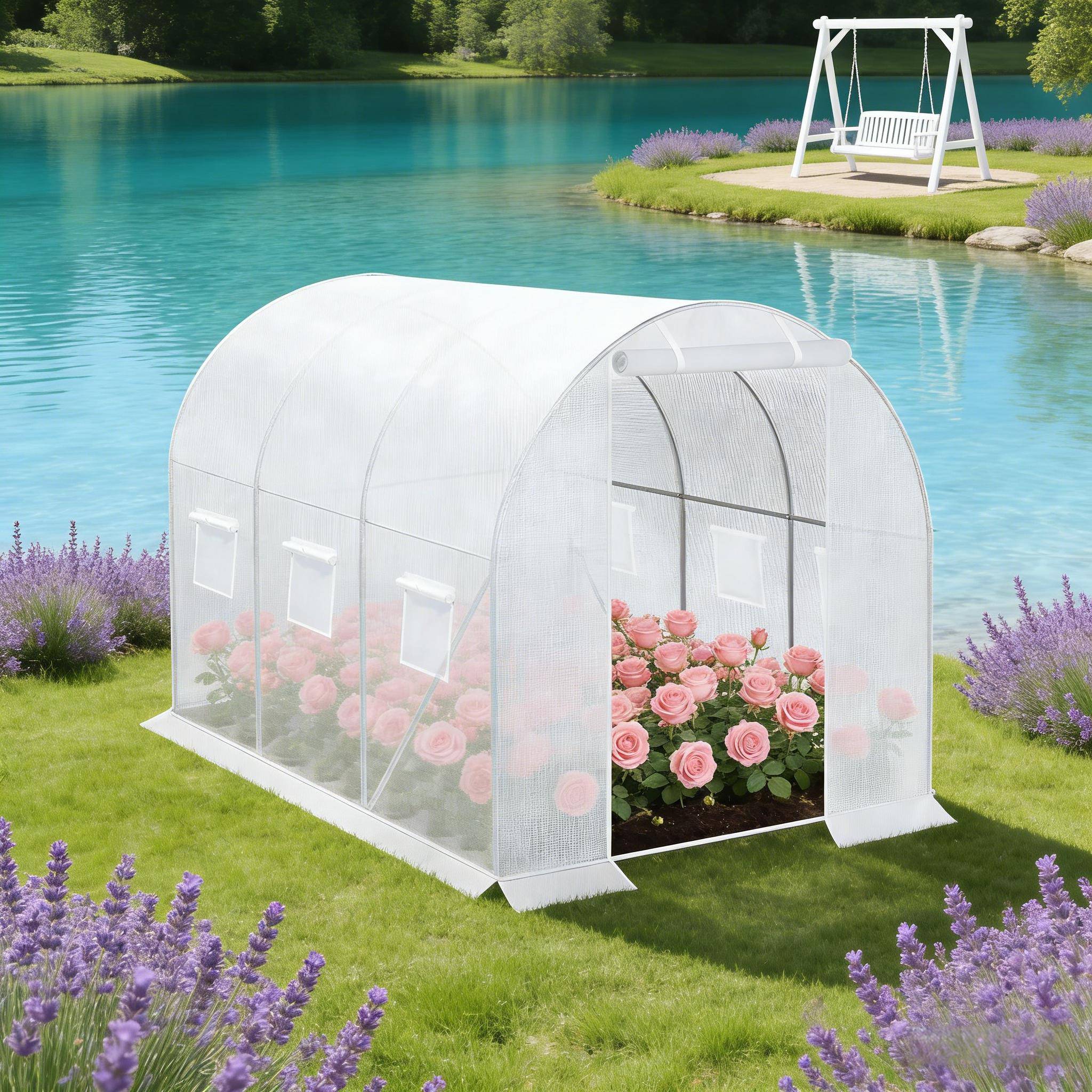Serre de Jardin Tunnel Acier PE pour Plantes et Tomates Protection Anti-UV 300x200x190cm Blanc - ComfortXL Outdoor Living - Image 2