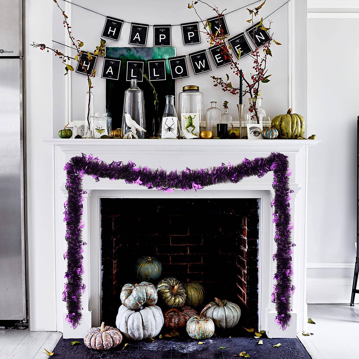 8 rubans décoratifs citrouilles d'Halloween, guirlandes scintillantes, idéales pour les sapins de Noël et les décorations de fête (chauves-souris). - Image 8