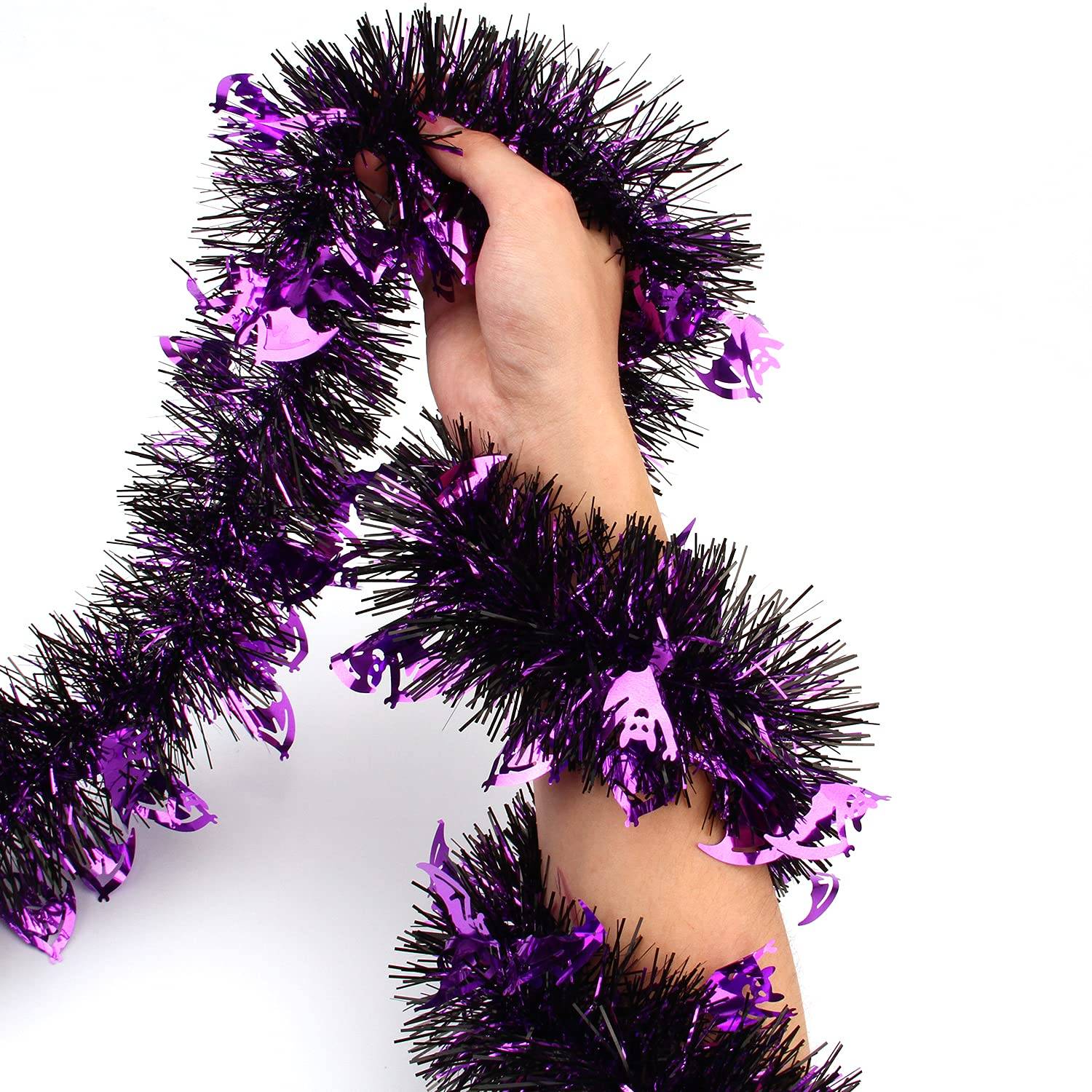 8 rubans décoratifs citrouilles d'Halloween, guirlandes scintillantes, idéales pour les sapins de Noël et les décorations de fête (chauves-souris). - Image 1