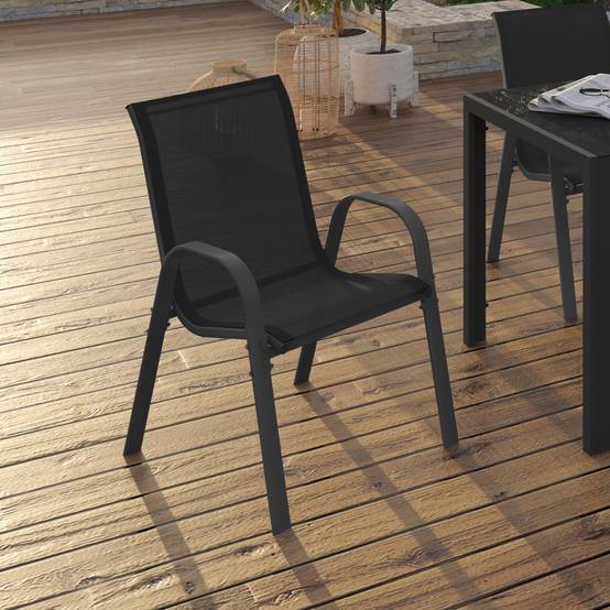 Lot de 4 chaises de jardin LYMA métal et textilène empilables noires - Image 1