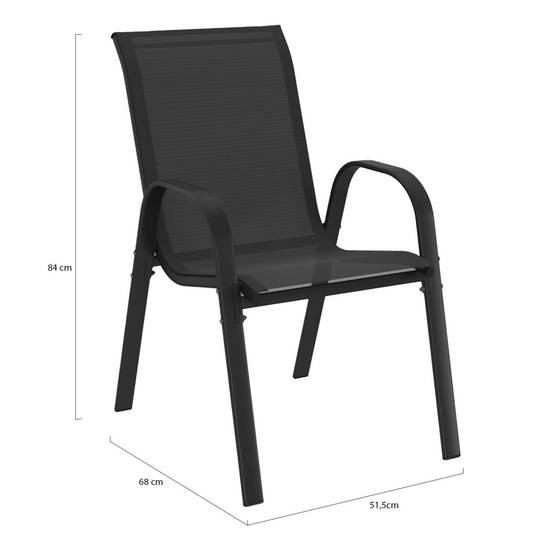 Lot de 4 chaises de jardin LYMA métal et textilène empilables noires - Image 6