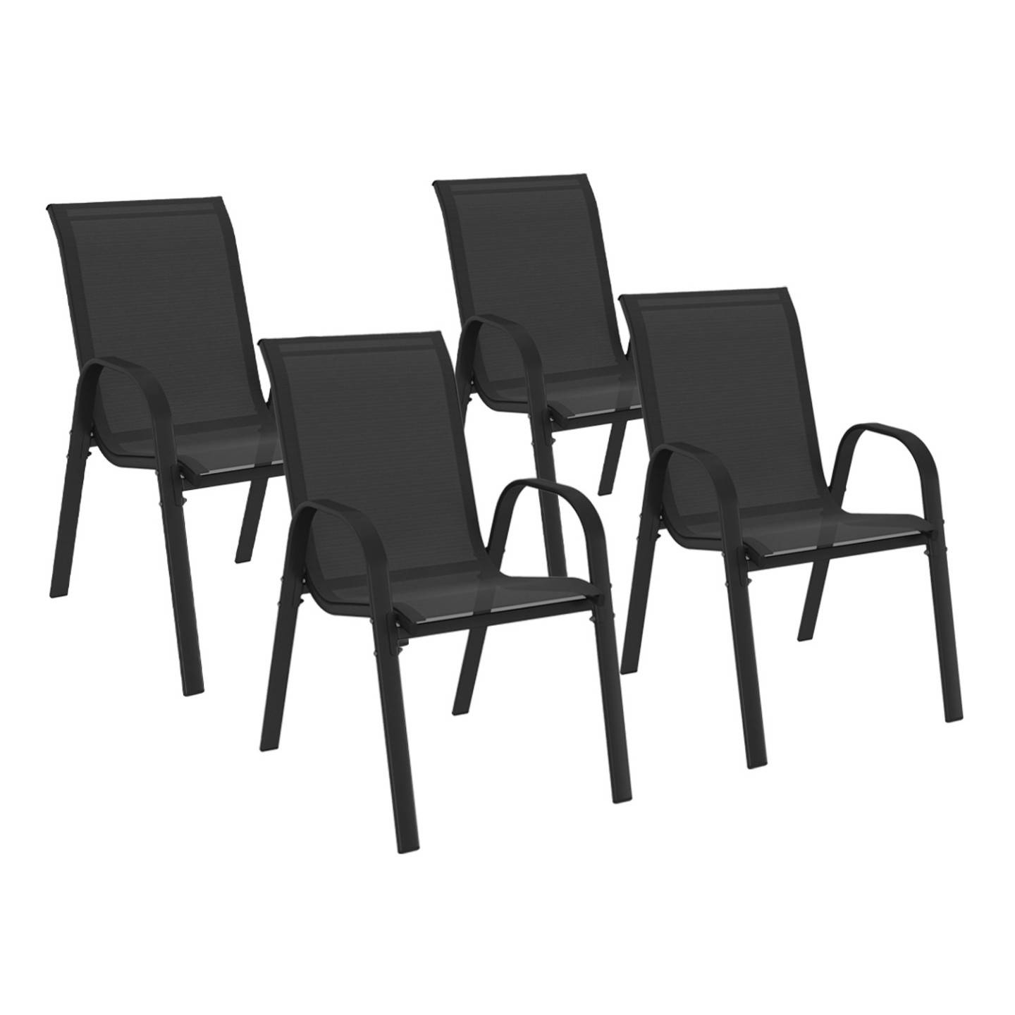 Lot de 4 chaises de jardin LYMA métal et textilène empilables noires - Image 2