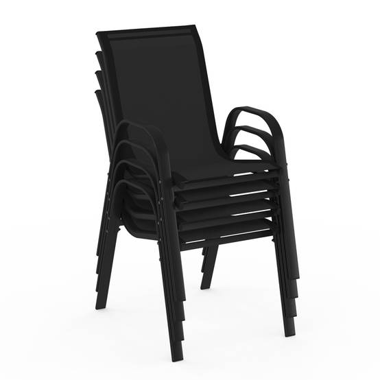 Lot de 4 chaises de jardin LYMA métal et textilène empilables noires - Image 4
