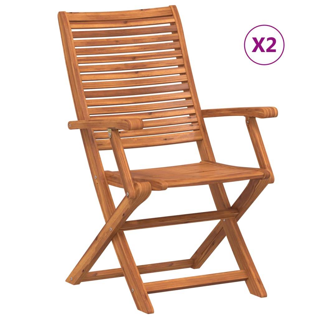 Chaises de jardin pliantes bois d'acacia naturel lot de 2 57 x 66 x 95 cm - PANGIVO - Image 2