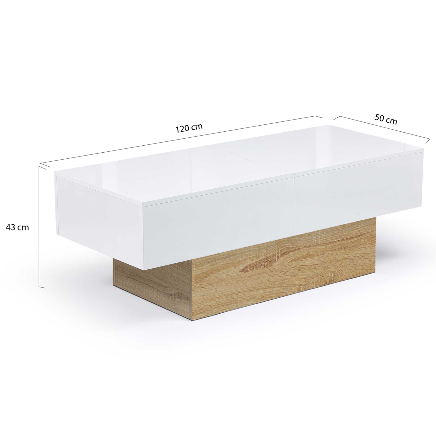 Table basse coulissante rectangulaire MARTA bois imitation hêtre et blanc - Image 5
