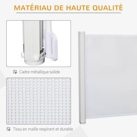 Barrière de sécurité rétractable acier textilène pour chiens 115x83cm blanc - ComfortXL Outdoor Living - Image 8