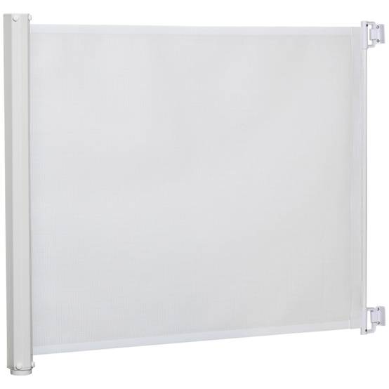 Barrière de sécurité rétractable acier textilène pour chiens 115x83cm blanc - ComfortXL Outdoor Living - Image 1