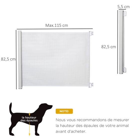 Barrière de sécurité rétractable acier textilène pour chiens 115x83cm blanc - ComfortXL Outdoor Living - Image 5