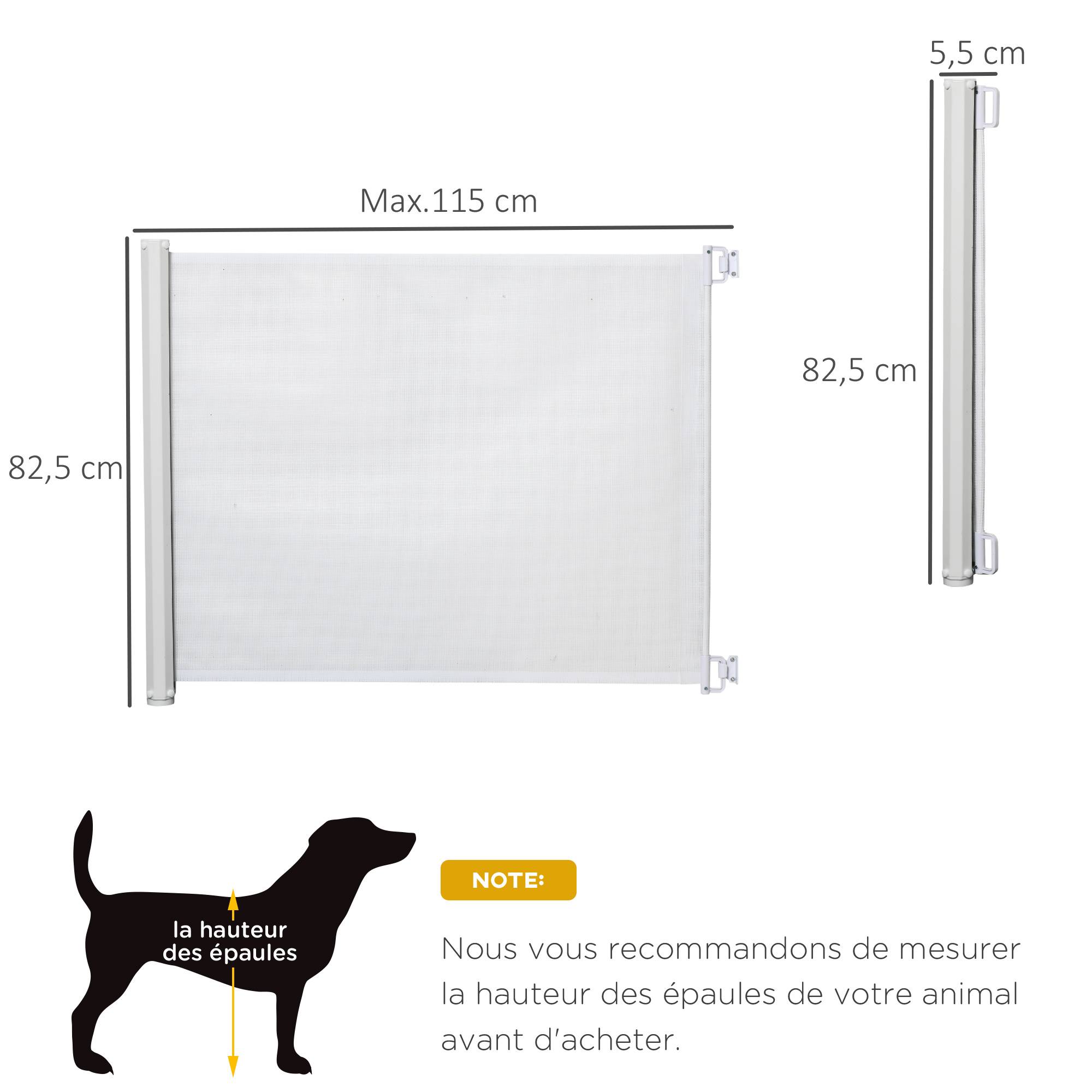 Barrière de sécurité rétractable acier textilène pour chiens 115x83cm blanc - ComfortXL Outdoor Living - Image 5