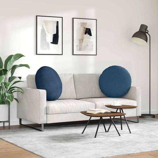 Lot de 2 Grands Coussins de Sol Ronds Tissu Doux et Déhoussable pour Salon Bleu Ø 60 x 21 cm – ComfortXL Outdoor Living - Image 4