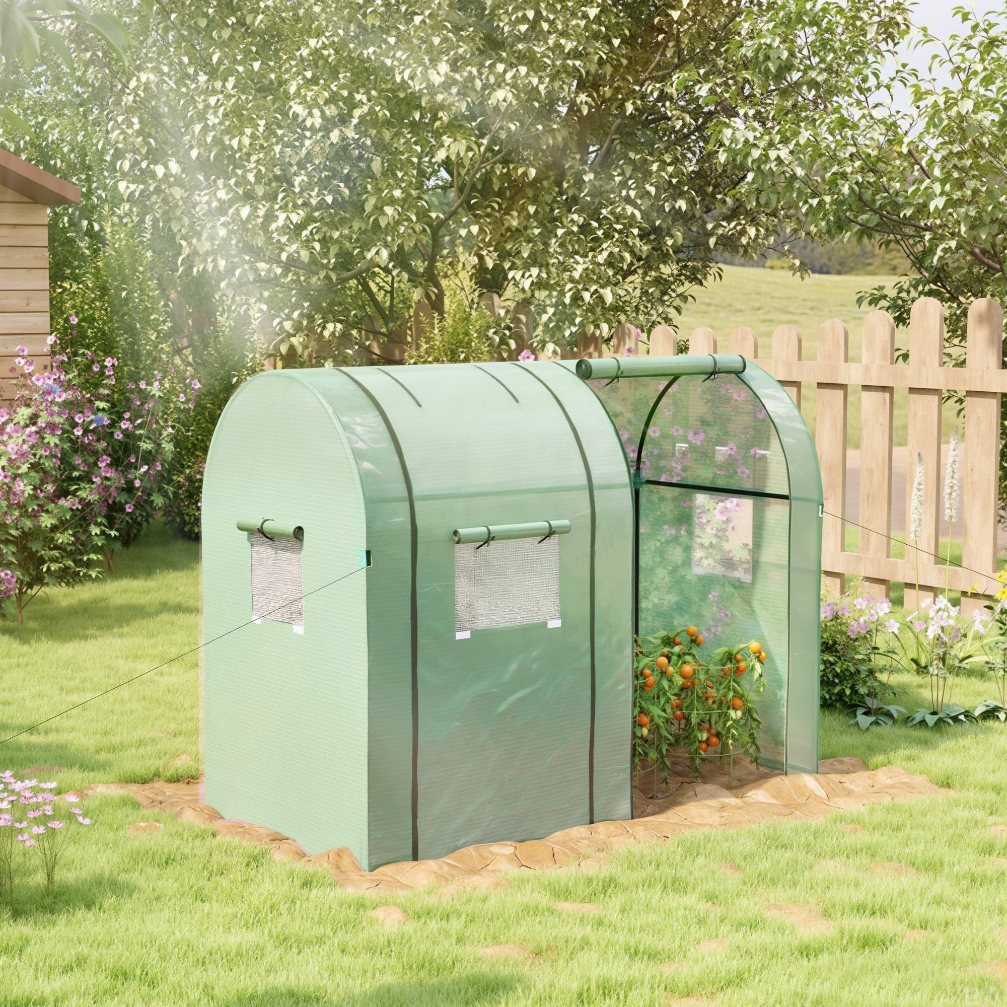 Sans Marque - Serre robuste 4 fenêtres 2 portes zip protection UV plantes 185x94x150 cm verte - Image 3