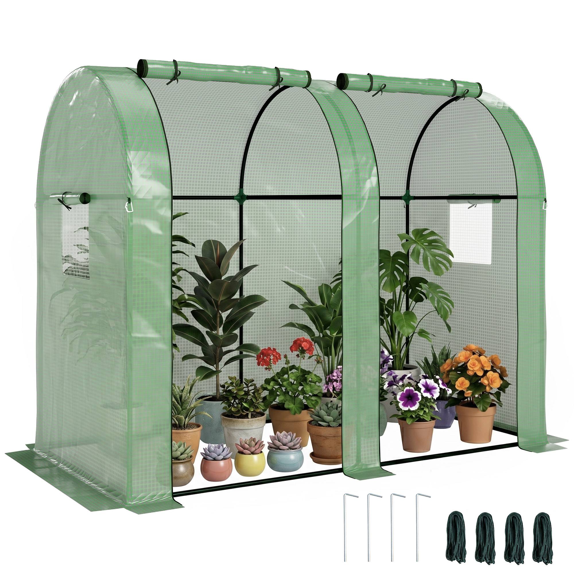 Sans Marque - Serre robuste 4 fenêtres 2 portes zip protection UV plantes 185x94x150 cm verte - Image 1