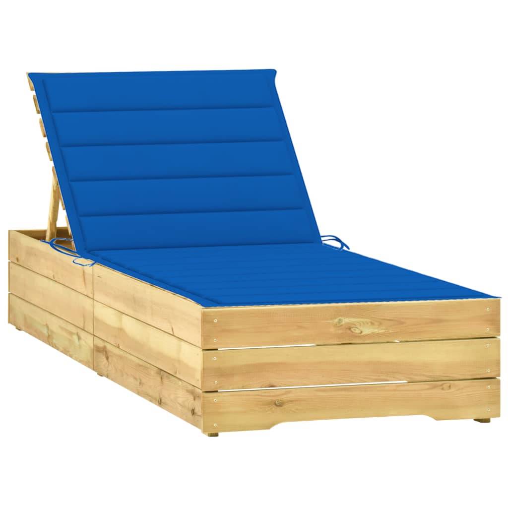 Helloshop26 - Transat chaise longue bain de soleil lit de jardin terrasse meuble d'extérieur avec coussin bleu royal bois de pin imprégné - Image 1