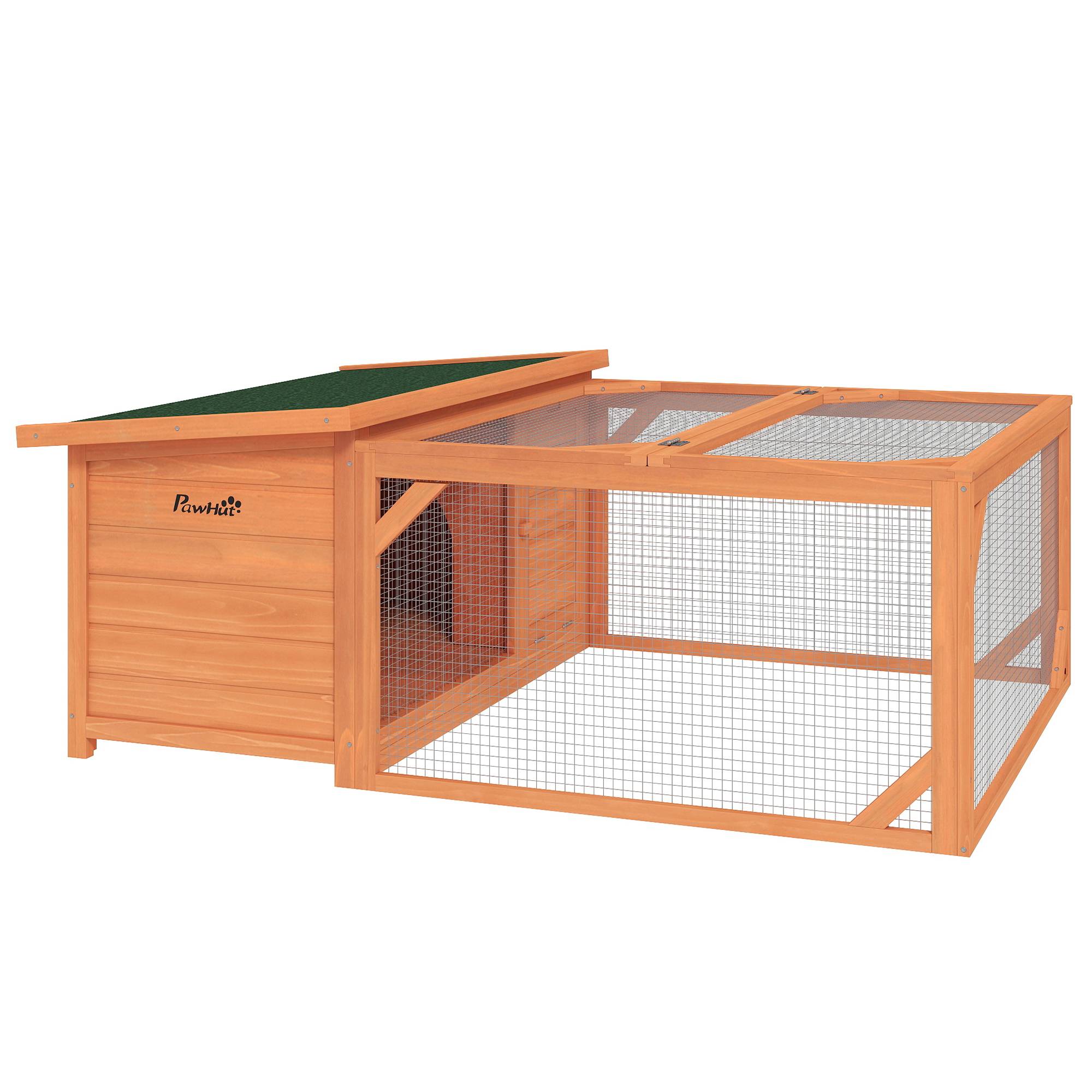 Sans Marque - Clapier petits animaux enclos extérieur bac base amovible intempéries 125,5x100x49 cm vert/naturel - Image 1