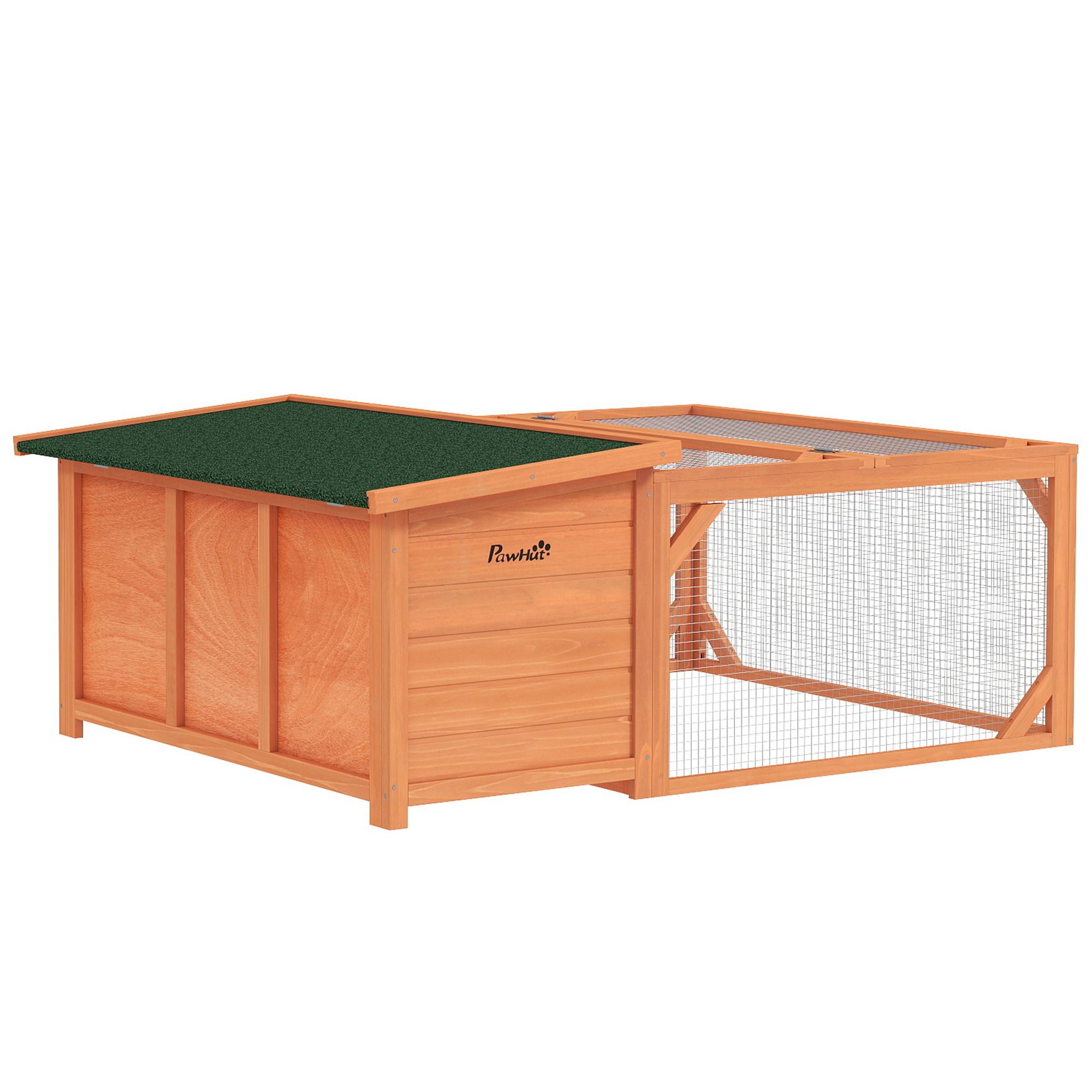 Sans Marque - Clapier petits animaux enclos extérieur bac base amovible intempéries 125,5x100x49 cm vert/naturel - Image 2