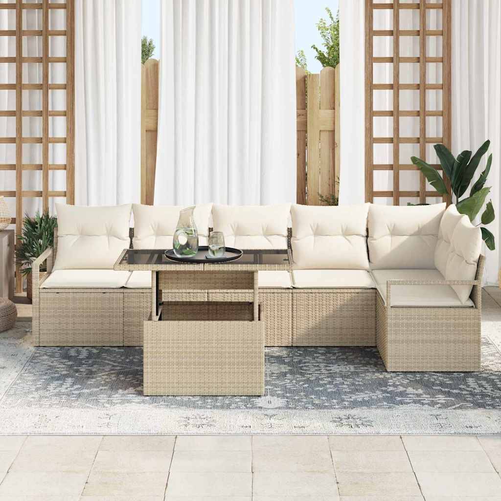 Vidaxl - Ensemble de canapé de jardin 7 pcs Beige Poly rotin vidaXL 3348837 - Image 4