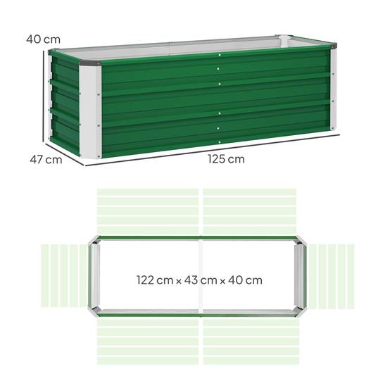 Jardinière de Jardin en Acier 125 x 47 x 40 cm avec Gants, Bac Rectangulaire pour Plantes et Fleurs, Terrasse/Balcon, Vert - Image 5