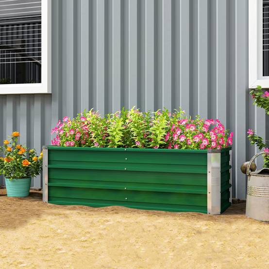 Jardinière de Jardin en Acier 125 x 47 x 40 cm avec Gants, Bac Rectangulaire pour Plantes et Fleurs, Terrasse/Balcon, Vert - Image 4