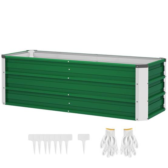 Jardinière de Jardin en Acier 125 x 47 x 40 cm avec Gants, Bac Rectangulaire pour Plantes et Fleurs, Terrasse/Balcon, Vert - Image 2