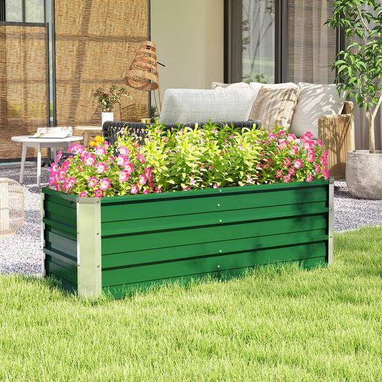Jardinière de Jardin en Acier 125 x 47 x 40 cm avec Gants, Bac Rectangulaire pour Plantes et Fleurs, Terrasse/Balcon, Vert - Image 9