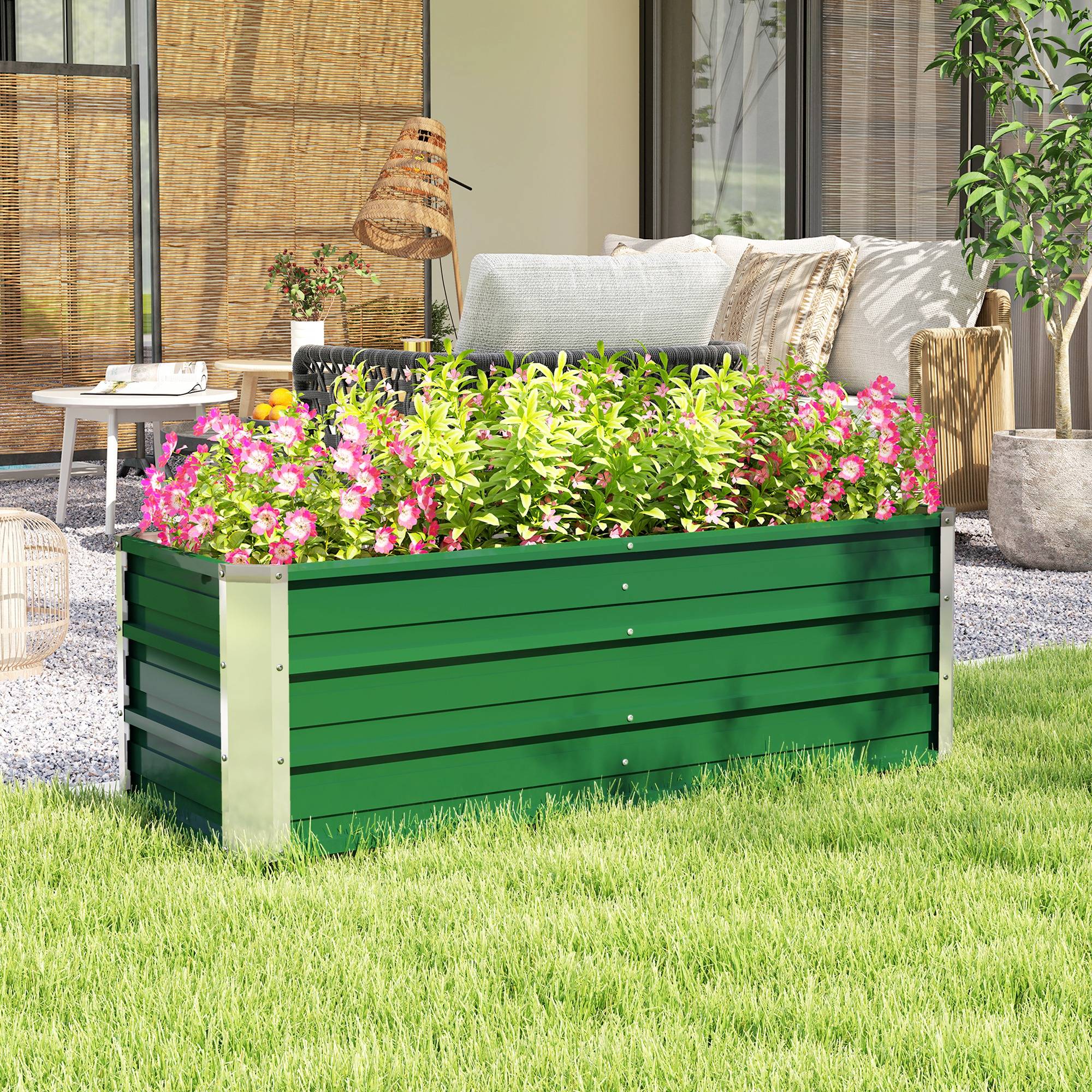 Jardinière de Jardin en Acier 125 x 47 x 40 cm avec Gants, Bac Rectangulaire pour Plantes et Fleurs, Terrasse/Balcon, Vert - Image 9