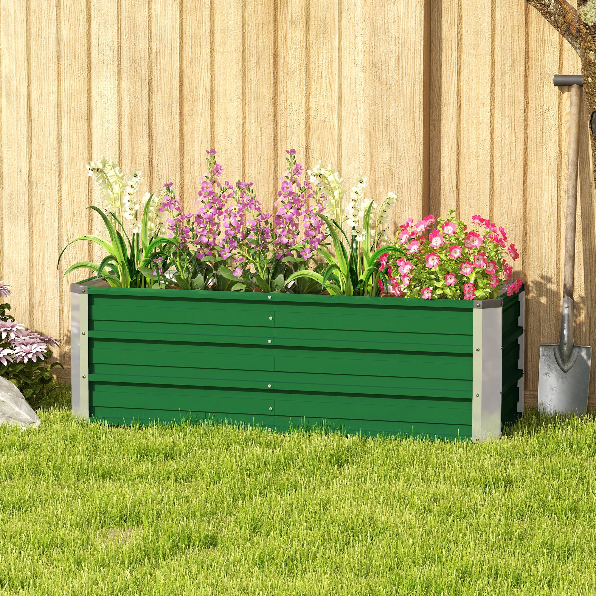 Jardinière de Jardin en Acier 125 x 47 x 40 cm avec Gants, Bac Rectangulaire pour Plantes et Fleurs, Terrasse/Balcon, Vert - Image 10