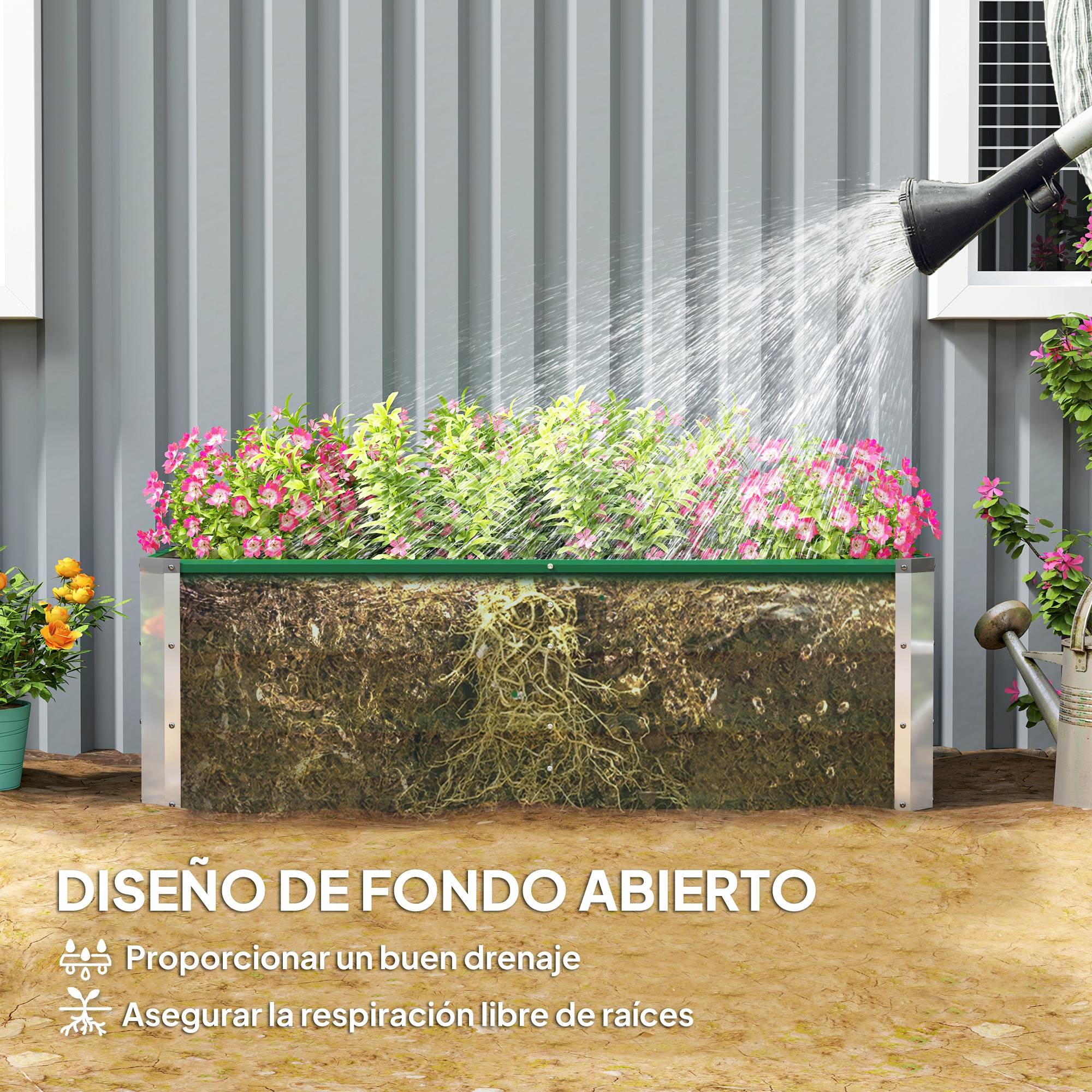 Jardinière de Jardin en Acier 125 x 47 x 40 cm avec Gants, Bac Rectangulaire pour Plantes et Fleurs, Terrasse/Balcon, Vert - Image 7