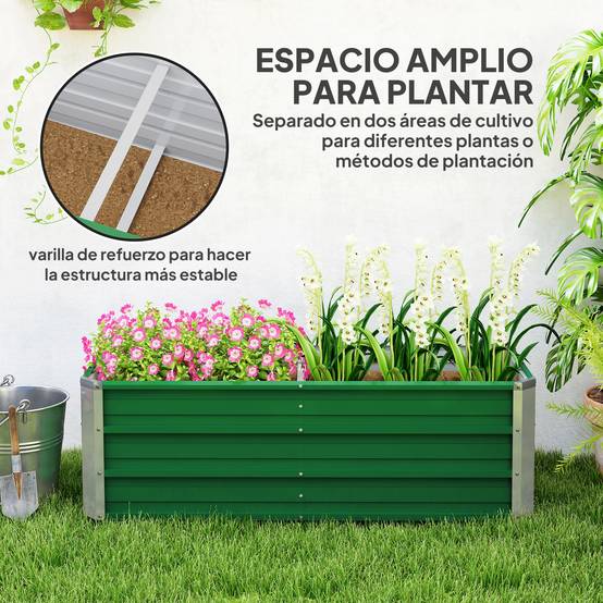 Jardinière de Jardin en Acier 125 x 47 x 40 cm avec Gants, Bac Rectangulaire pour Plantes et Fleurs, Terrasse/Balcon, Vert - Image 6