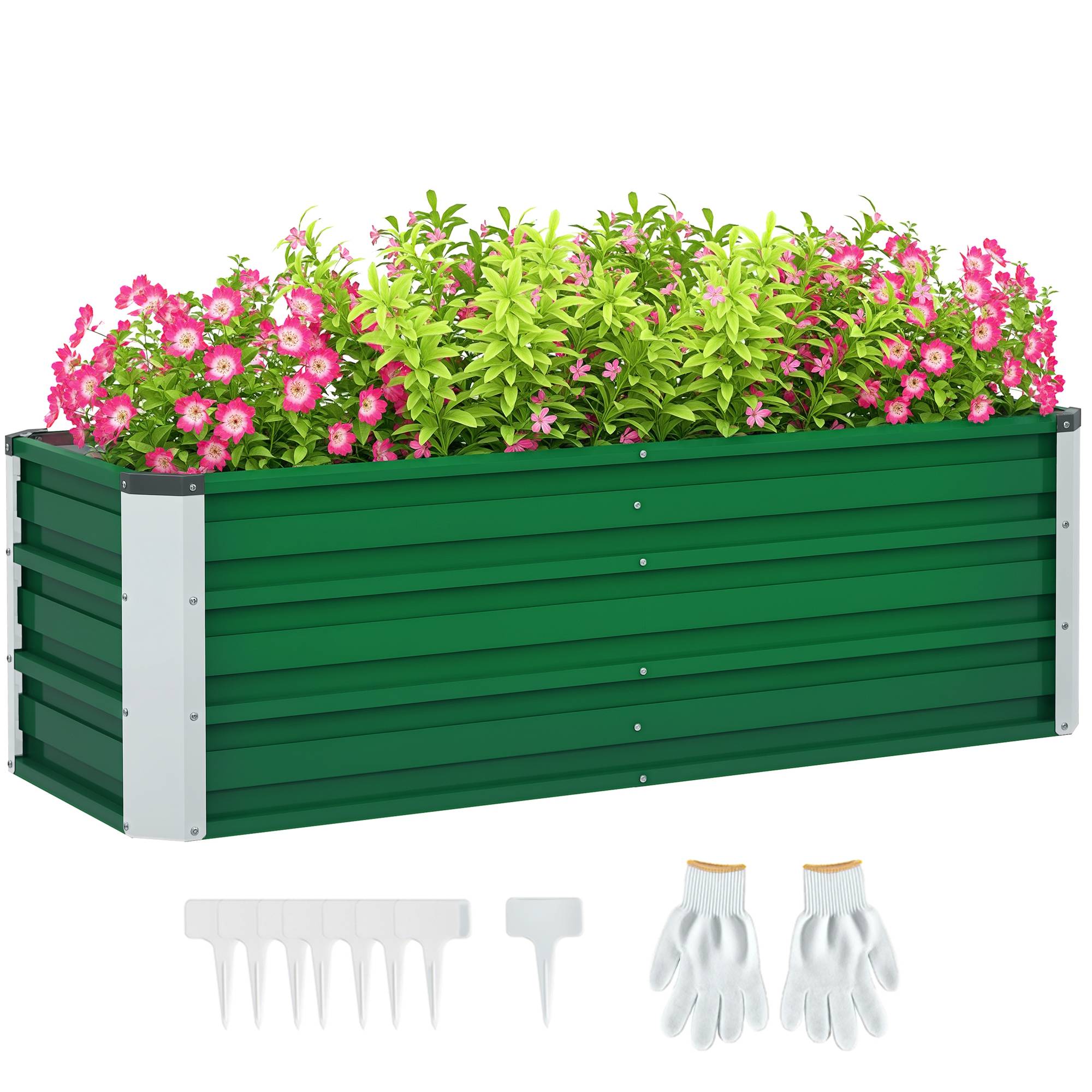 Jardinière de Jardin en Acier 125 x 47 x 40 cm avec Gants, Bac Rectangulaire pour Plantes et Fleurs, Terrasse/Balcon, Vert - Image 1