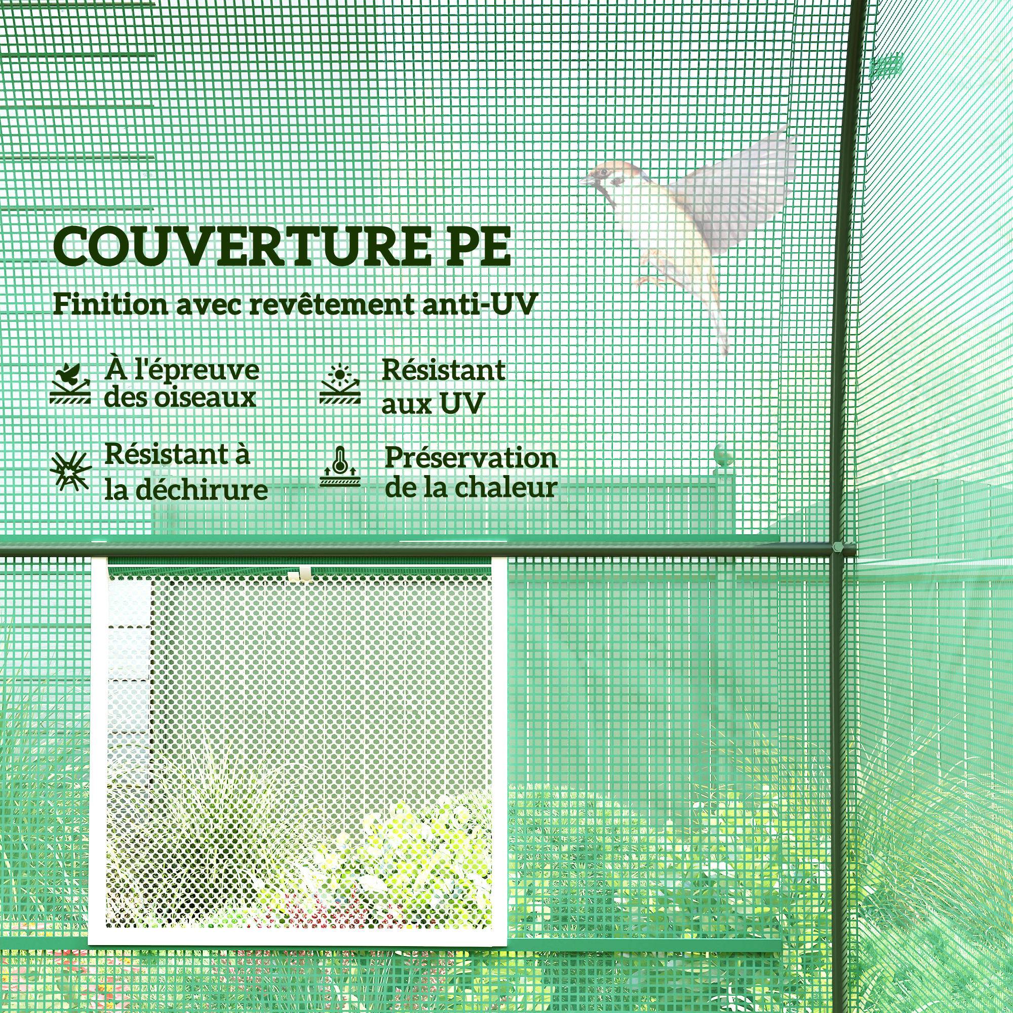 Serre de Jardin Tunnel 5 m² 2,5L x 2l x 2H m Acier renforcé Ø 1,8 cm + PE Haute densité 140 g/m² fenêtres Vert - Image 6