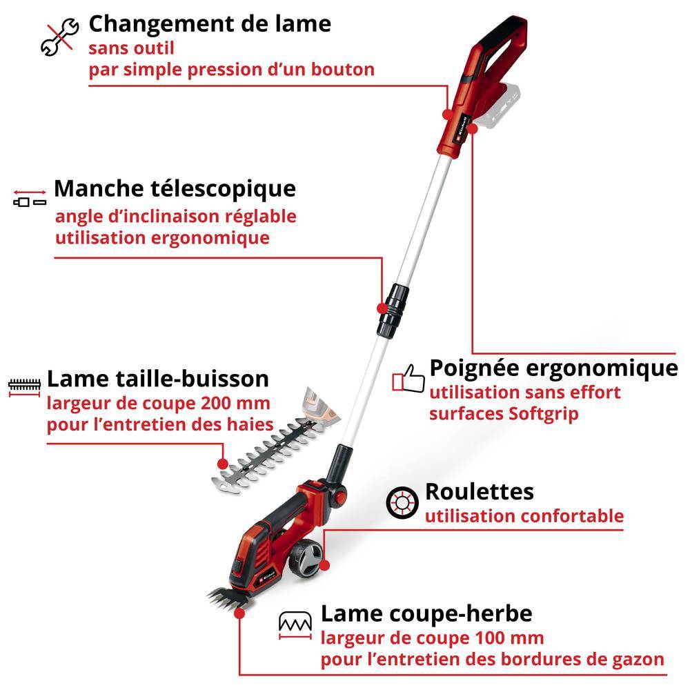 Einhell - Cisaille à gazon et taille-buissons sans fil GE-CG 18/100 Li T - sans batterie Einhell - Image 2