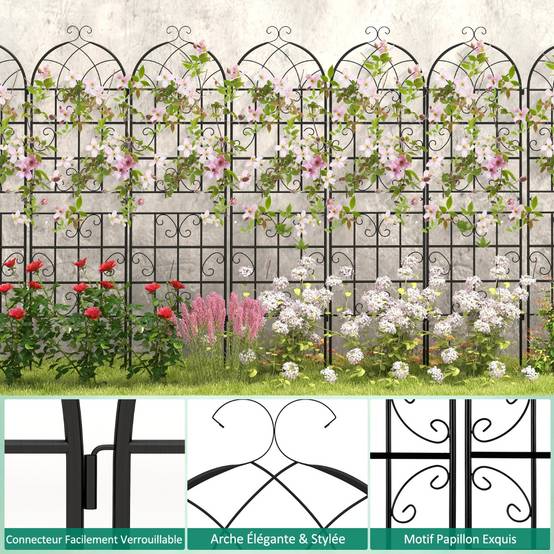 Lot de 2 Treillis de Jardin en Métal 180x50cm Treillis Décoratif Extérieur pour Plantes Grimpantes - Image 4