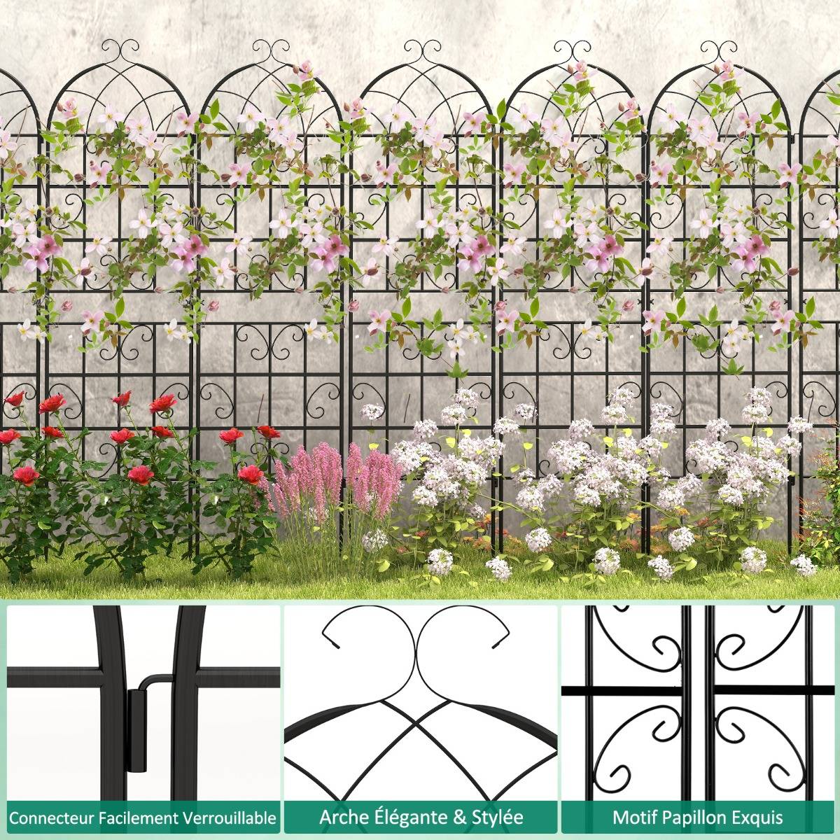 Lot de 2 Treillis de Jardin en Métal 180x50cm Treillis Décoratif Extérieur pour Plantes Grimpantes - Image 4
