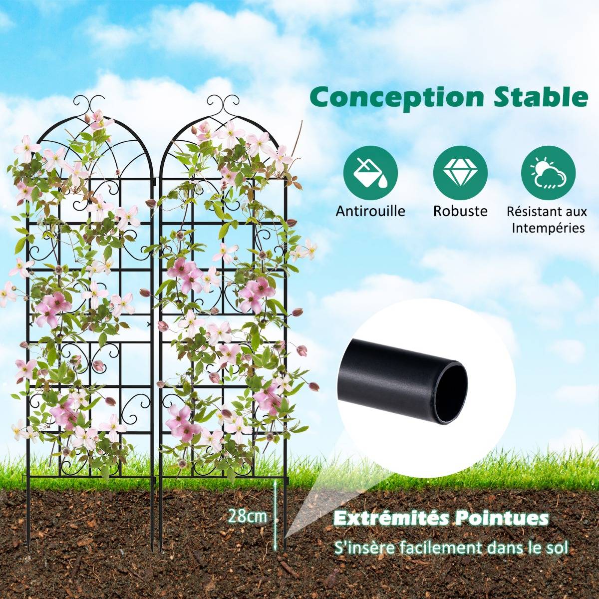 Lot de 2 Treillis de Jardin en Métal 180x50cm Treillis Décoratif Extérieur pour Plantes Grimpantes - Image 5